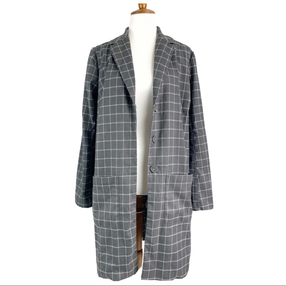 Do + Be Windowpane Plaid Topper Jacket Med Blazer